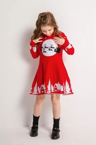 SMILING PINKER Girls Christmas Ugly Dress Reindeer Santa Warm Sweater Jumper in Saudi Arabia