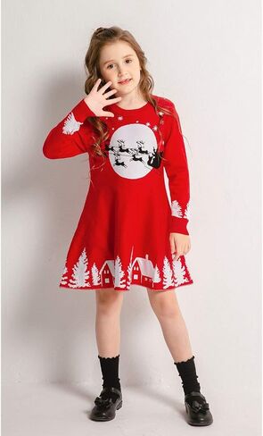 SMILING PINKER Girls Christmas Ugly Dress Reindeer Santa Warm Sweater Jumper in Saudi Arabia