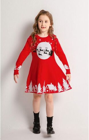 SMILING PINKER Girls Christmas Ugly Dress Reindeer Santa Warm Sweater Jumper in Saudi Arabia