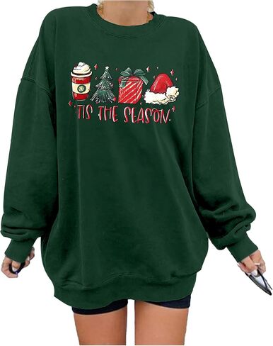 Christmas Sweatshirts for Women Merry and Bright Sweatshirt Long Sleeve Christmas Shirts Xmas Holiday Pullover Tops in Saudi Arabia