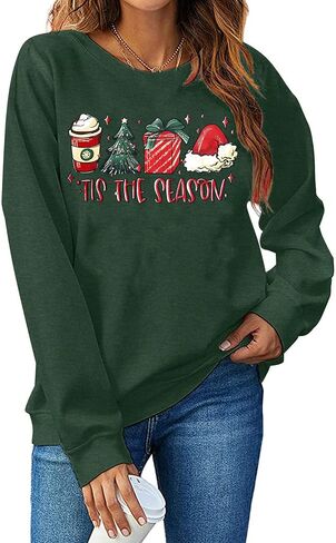 Christmas Sweatshirts for Women Merry and Bright Sweatshirt Long Sleeve Christmas Shirts Xmas Holiday Pullover Tops in Saudi Arabia