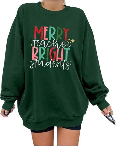 Christmas Sweatshirts for Women Merry and Bright Sweatshirt Long Sleeve Christmas Shirts Xmas Holiday Pullover Tops in Saudi Arabia