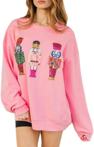 LILTWIST بلوزات عيد الميلاد للنساء الترتر عطلة كسارة البندق قمصان طويلة الأكمام عيد الميلاد القبيح سباركلي الرسم سترة in Kuwait