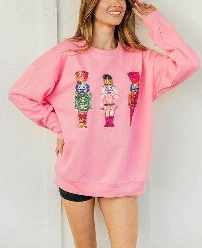 LILTWIST بلوزات عيد الميلاد للنساء الترتر عطلة كسارة البندق قمصان طويلة الأكمام عيد الميلاد القبيح سباركلي الرسم سترة in Kuwait