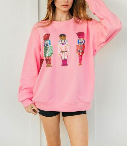 LILTWIST بلوزات عيد الميلاد للنساء الترتر عطلة كسارة البندق قمصان طويلة الأكمام عيد الميلاد القبيح سباركلي الرسم سترة in Kuwait