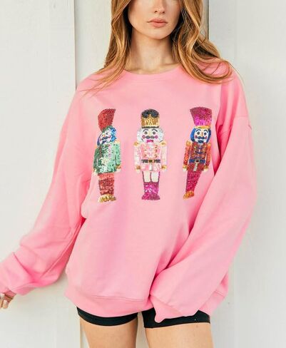 LILTWIST بلوزات عيد الميلاد للنساء الترتر عطلة كسارة البندق قمصان طويلة الأكمام عيد الميلاد القبيح سباركلي الرسم سترة in Kuwait