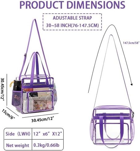 Clear Bag for Stadium Events 12 x6 x12 Clear Crossbody Tote Bag Stadium Approved with Adjustable Longer Strap in Saudi Arabia