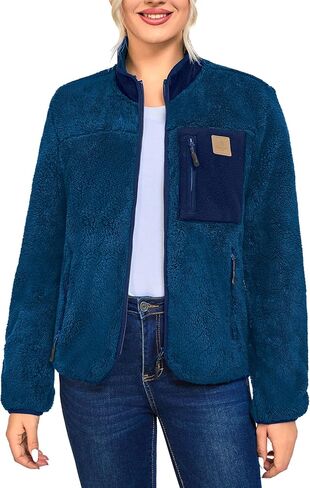 Women's Fleece Sherpa Jacket, Fuzzy Long Sleeve Casual Coat, Zip Up Warm Winter Fall Outerwear with Pockets in Kuwait