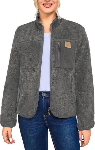 Women's Fleece Sherpa Jacket, Fuzzy Long Sleeve Casual Coat, Zip Up Warm Winter Fall Outerwear with Pockets in Kuwait