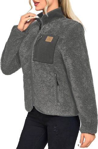 Women's Fleece Sherpa Jacket, Fuzzy Long Sleeve Casual Coat, Zip Up Warm Winter Fall Outerwear with Pockets in Kuwait