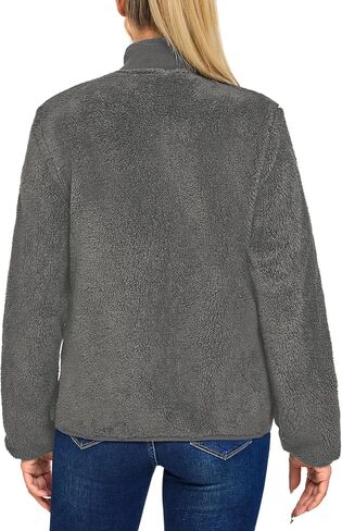 Women's Fleece Sherpa Jacket, Fuzzy Long Sleeve Casual Coat, Zip Up Warm Winter Fall Outerwear with Pockets in Kuwait