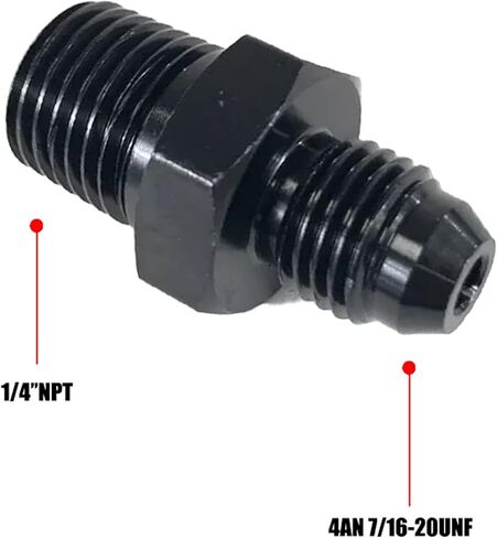 4AN Male Flare to 1/4'' NPT Male Hose Pipe Fitting Adapter Union Connector Aluminum Straight Black Anodized 2PCS in Kuwait