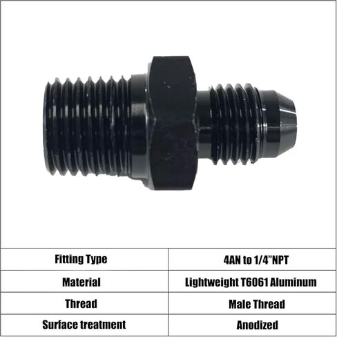 4AN Male Flare to 1/4'' NPT Male Hose Pipe Fitting Adapter Union Connector Aluminum Straight Black Anodized 2PCS in Kuwait