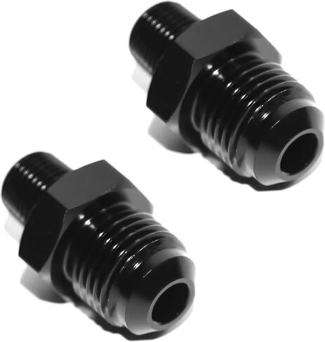 4AN Male Flare to 1/4'' NPT Male Hose Pipe Fitting Adapter Union Connector Aluminum Straight Black Anodized 2PCS in Kuwait