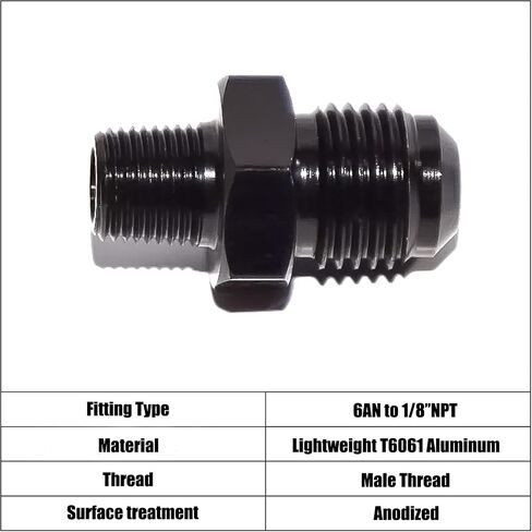 4AN Male Flare to 1/4'' NPT Male Hose Pipe Fitting Adapter Union Connector Aluminum Straight Black Anodized 2PCS in Kuwait