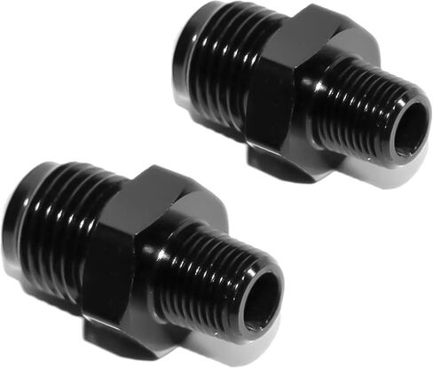 4AN Male Flare to 1/4'' NPT Male Hose Pipe Fitting Adapter Union Connector Aluminum Straight Black Anodized 2PCS in Kuwait