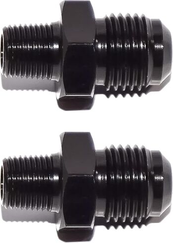4AN Male Flare to 1/4'' NPT Male Hose Pipe Fitting Adapter Union Connector Aluminum Straight Black Anodized 2PCS in Kuwait