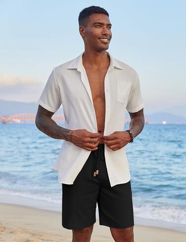 COOFANDY Mens Casual Linen Shorts Elastic Waist Drawstring Loose Fit Summer Beach Vacation Shorts with Pockets in Saudi Arabia