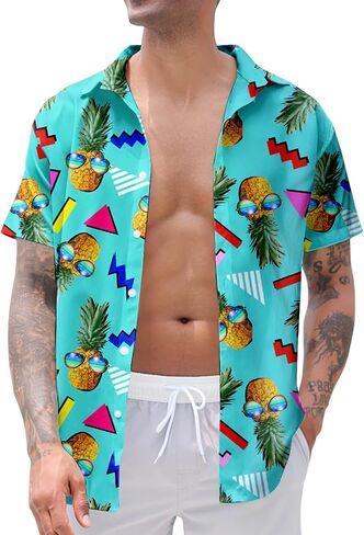 uideazone Mens Funny Hawaiian Shirts 3D Graphic Button Down Short Sleeve Tropical Holiday Beach Aloha Shirt in Saudi Arabia