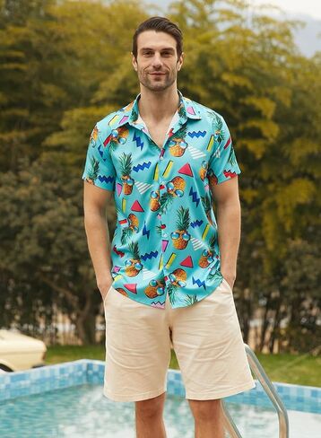 uideazone Mens Funny Hawaiian Shirts 3D Graphic Button Down Short Sleeve Tropical Holiday Beach Aloha Shirt in Saudi Arabia