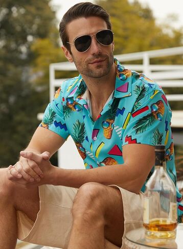 uideazone Mens Funny Hawaiian Shirts 3D Graphic Button Down Short Sleeve Tropical Holiday Beach Aloha Shirt in Saudi Arabia
