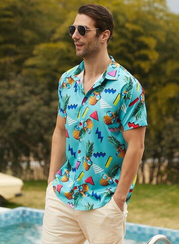 uideazone Mens Funny Hawaiian Shirts 3D Graphic Button Down Short Sleeve Tropical Holiday Beach Aloha Shirt in Saudi Arabia