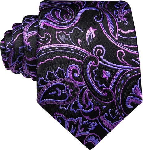 Barry.Wang Paisley/Floral Men Necktie with Tie Clip Silk Tie Formal Wedding Party Business in Kuwait