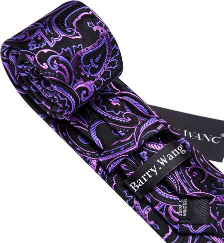 Barry.Wang Paisley/Floral Men Necktie with Tie Clip Silk Tie Formal Wedding Party Business in Kuwait