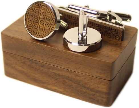 Vintage Walnut Wooden Cufflinks With Walnut Organizer Box for Men Father Husband Boyfriend Christmas Gift in Saudi Arabia