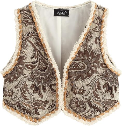 CIDER Womens Vest Western Outfit V Neck Sleeveless Cropped Faux Fur Jacket Trendy Casual Vest in Saudi Arabia