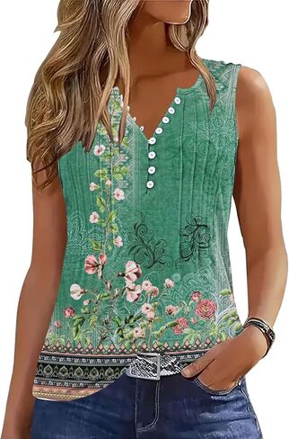 ETCYY Tank Tops for Women 2026 Summer Pleated Tunic Loose Fit Sleeveless Shirts Dressy Casual V Neck Button Down Blouses in Kuwait