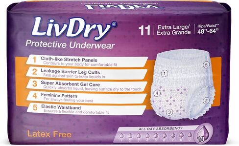 Livdry XXL Adult Diapers for Women, Overnight Absorbency Incontinence Underwear, XX-Large (10 Count) in Saudi Arabia