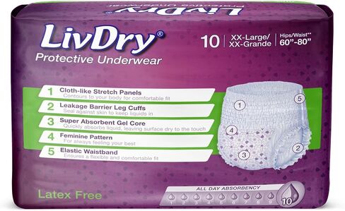 Livdry XXL Adult Diapers for Women, Overnight Absorbency Incontinence Underwear, XX-Large (10 Count) in Saudi Arabia