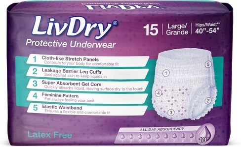Livdry XXL Adult Diapers for Women, Overnight Absorbency Incontinence Underwear, XX-Large (10 Count) in Saudi Arabia