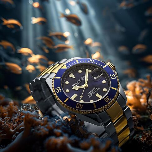 Stuhrling Original Men's Dive Watch, Swiss Movement, Stainless Steel, Blue Dial, Stainless Steel Bracelet, 100M Water Resistant in Saudi Arabia