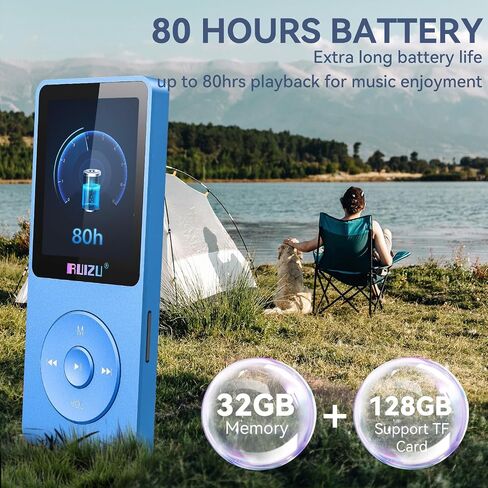 RUIZU 32GB MP3 Player with Bluetooth 5.3, 1.8" Screen Portable Music Player, FM Radio, Voice Recording, EBook, Shuffle Single Loop, 80H Digital Audio Video Playback, Lightweight, Support 128GB TF Card in Saudi Arabia
