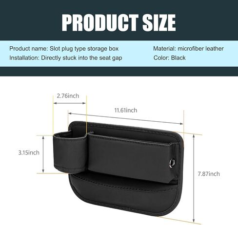 1 قطعة صندوق تخزين جانبي لوحدة التحكم المركزية، حشو فجوة مقعد السيارة مع حامل أكواب، منظمات داخلية عالمية للسيارات، لمعظم السيارات والشاحنات والشاحنات الصغيرة (أسود) in Kuwait