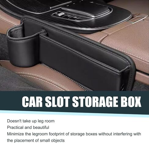 1 قطعة صندوق تخزين جانبي لوحدة التحكم المركزية، حشو فجوة مقعد السيارة مع حامل أكواب، منظمات داخلية عالمية للسيارات، لمعظم السيارات والشاحنات والشاحنات الصغيرة (أسود) in Kuwait