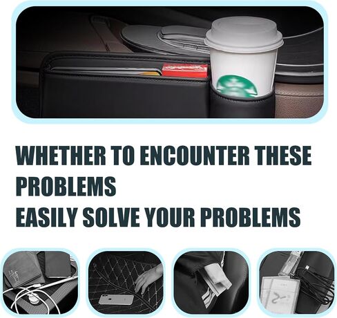 1 قطعة صندوق تخزين جانبي لوحدة التحكم المركزية، حشو فجوة مقعد السيارة مع حامل أكواب، منظمات داخلية عالمية للسيارات، لمعظم السيارات والشاحنات والشاحنات الصغيرة (أسود) in Kuwait