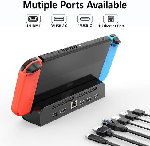 محطة إرساء RREAKA Switch للتلفزيون وشاحن وحدة التحكم Joycon المتوافقة مع Nintendo Switch، حامل شحن Switch يدعم 4K HDMI Video 1080P مع شاحن وحدة تحكم التبديل و10 فتحات ألعاب in Kuwait