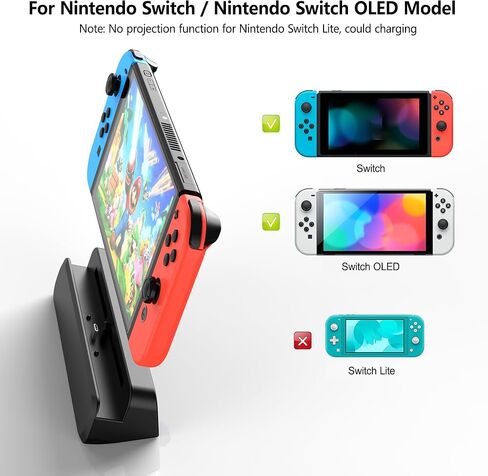 محطة إرساء RREAKA Switch للتلفزيون وشاحن وحدة التحكم Joycon المتوافقة مع Nintendo Switch، حامل شحن Switch يدعم 4K HDMI Video 1080P مع شاحن وحدة تحكم التبديل و10 فتحات ألعاب in Kuwait