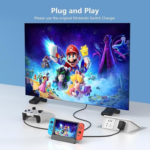 محطة إرساء RREAKA Switch للتلفزيون وشاحن وحدة التحكم Joycon المتوافقة مع Nintendo Switch، حامل شحن Switch يدعم 4K HDMI Video 1080P مع شاحن وحدة تحكم التبديل و10 فتحات ألعاب in Kuwait