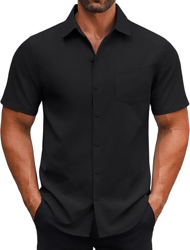 COOFANDY Men's Button Down Shirts Short Sleeve Casual Dress Shirts Untucked Summer Shirt with Pocket in Saudi Arabia