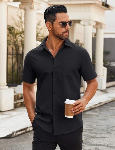 COOFANDY Men's Button Down Shirts Short Sleeve Casual Dress Shirts Untucked Summer Shirt with Pocket in Saudi Arabia
