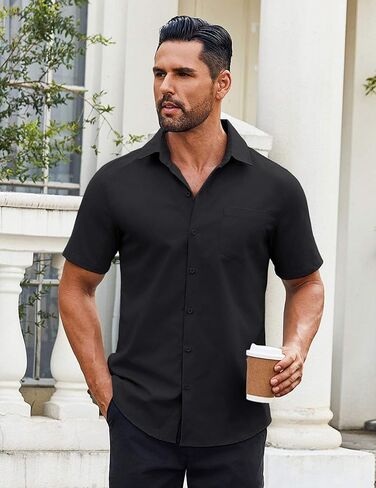 COOFANDY Men's Button Down Shirts Short Sleeve Casual Dress Shirts Untucked Summer Shirt with Pocket in Saudi Arabia