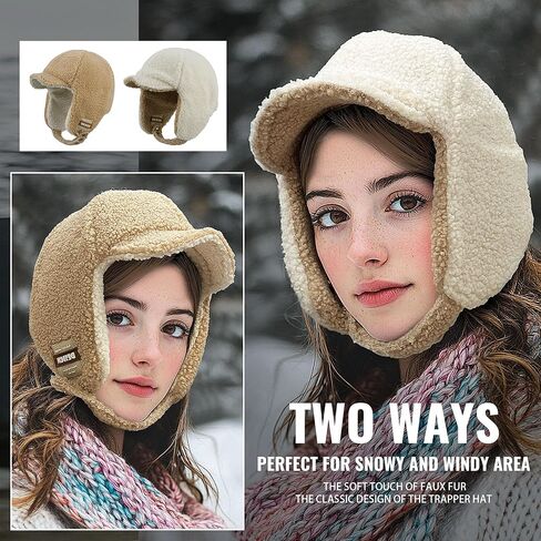 Croogo سروال قصير الصياد قبعة للرجال النساء الشتاء قبعة الأذن اللوحات Ushanka الثلوج الإسكيمو قبعة الشتاء الصوف الدافئة جندي الطيار قبعة in Kuwait