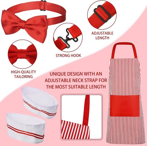 SATINIOR 4 Pcs Adult Waiter Costume Hot Dog Soda Jerk Movie Night Popcorn Costume Carnival Circus 50s Halloween Party in Saudi Arabia