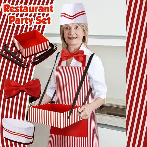 SATINIOR 4 Pcs Adult Waiter Costume Hot Dog Soda Jerk Movie Night Popcorn Costume Carnival Circus 50s Halloween Party in Saudi Arabia