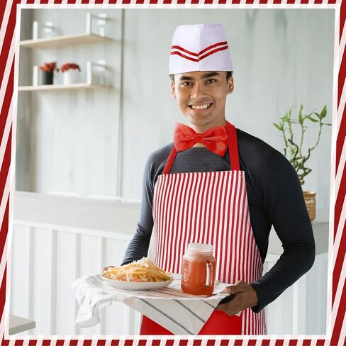 SATINIOR 4 Pcs Adult Waiter Costume Hot Dog Soda Jerk Movie Night Popcorn Costume Carnival Circus 50s Halloween Party in Saudi Arabia