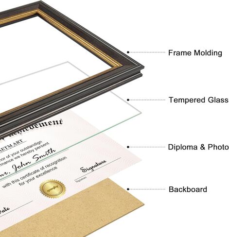 Yaetm 11x14 Diploma Frame with Blue Mat for 8.5x11 - Walnut Document Frame with Blue Over Gold Acid-free Mats, Diploma Frames 8.5 x 11 with Tempered Glass, Certificate Frame (3 pack, Walnut/Blue) in Kuwait